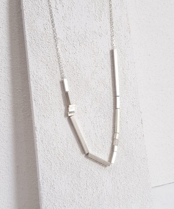 Geometric Silver Necklace 30"