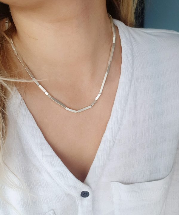 Geometric Silver Necklace 18"