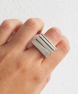 Geometric Stacking Rings Silver