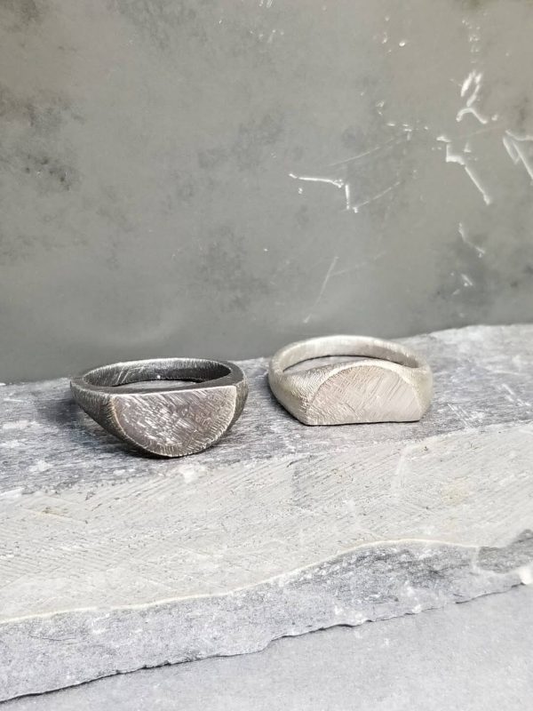 Silver Textured Signet Ring Eclipse Oxidised