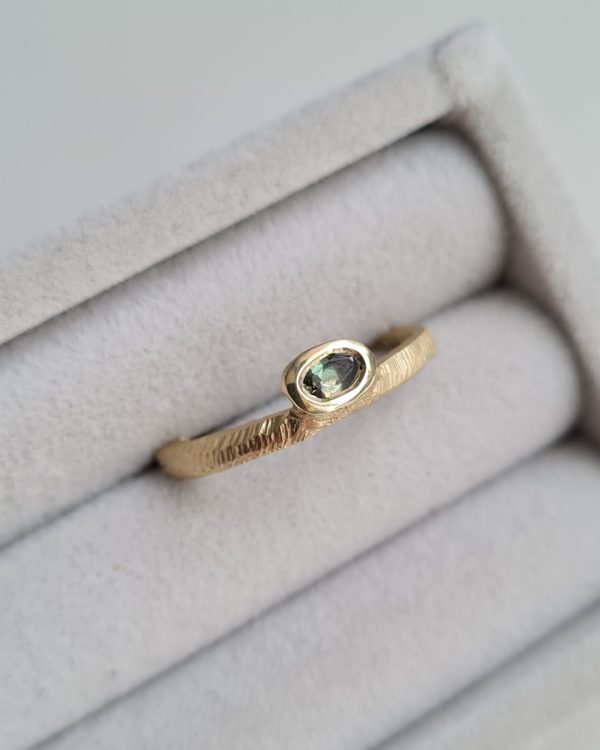 Handcrafted-Ocean-Green-Oval-Zircon-Textured-Enagement-Ring-Slate-Chloe-Solomon